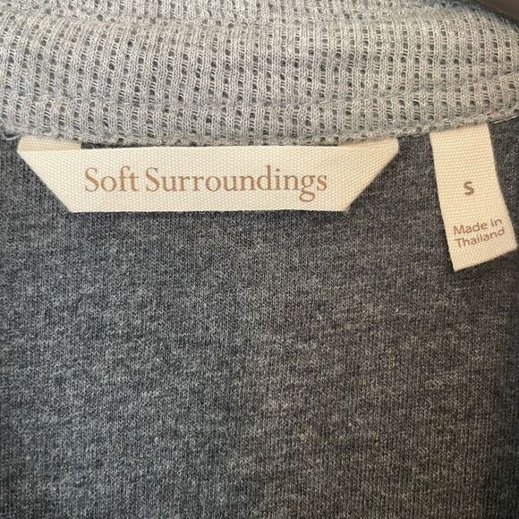 Soft Surroundings Sydney Shirt S Gray Waffle Tab Sleeves Cotton Top Button Down - Picture 10 of 12